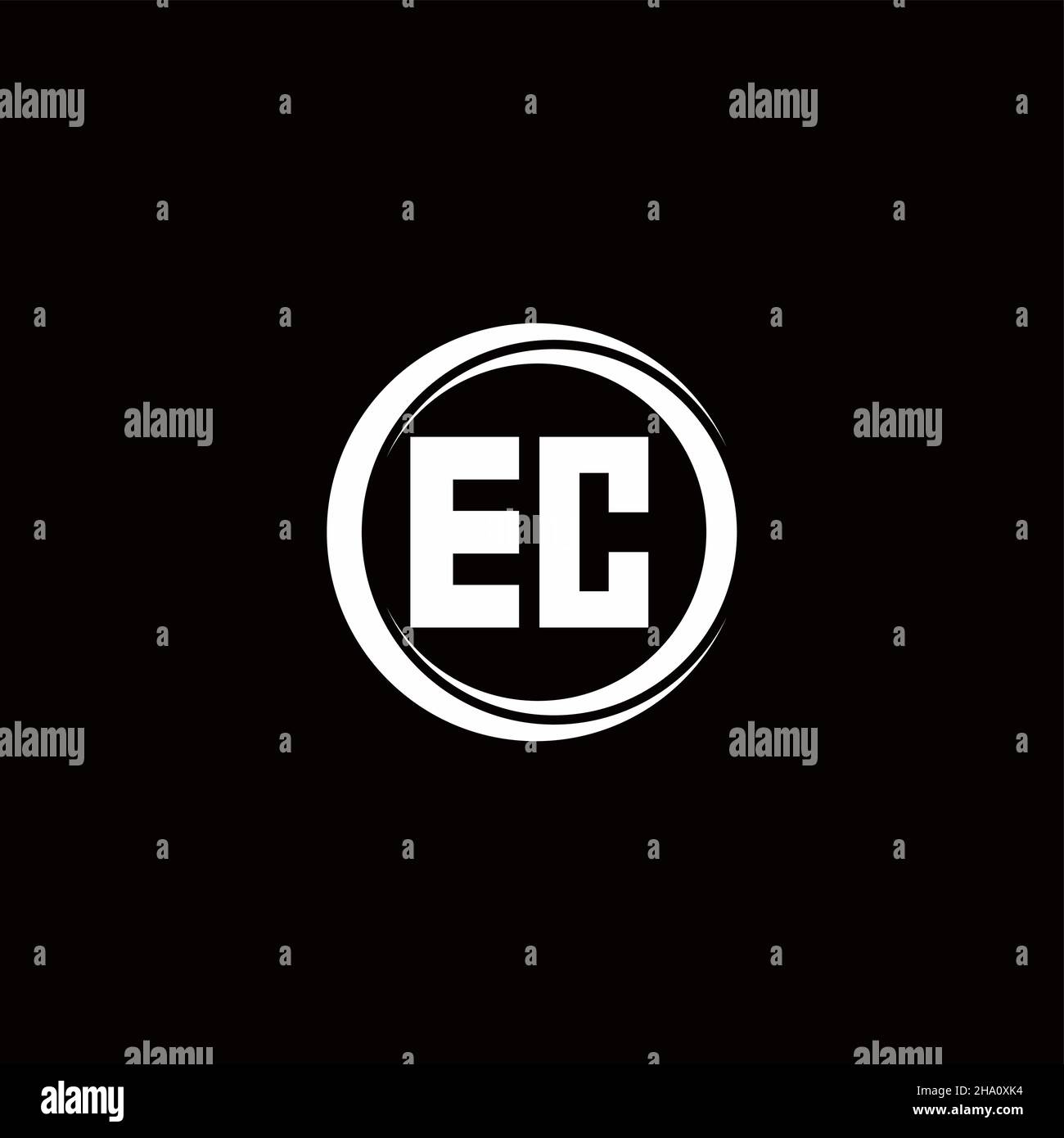 EC logo initial letter monogram with circle slice rounded design template isolated in black background Stock Vector