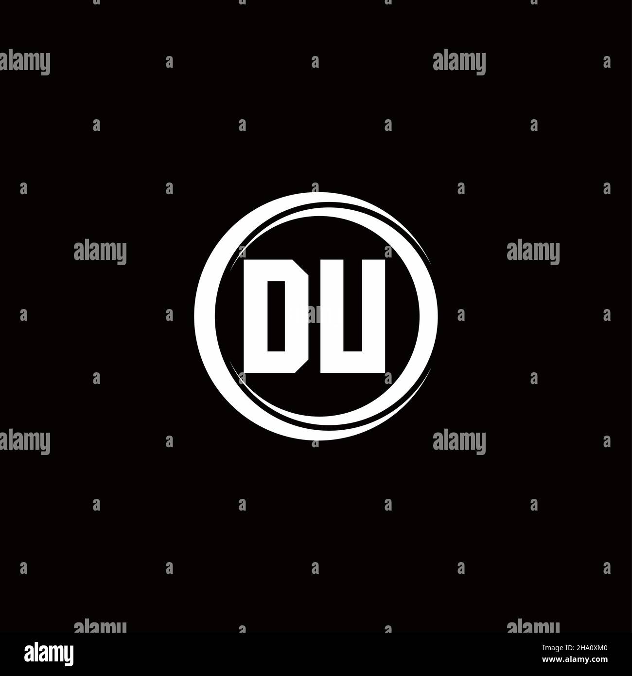 DU logo initial letter monogram with circle slice rounded design template isolated in black background Stock Vector