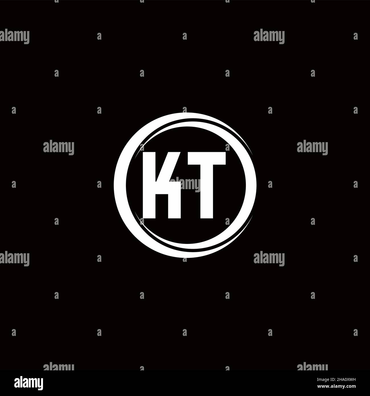KT logo initial letter monogram with circle slice rounded design template isolated in black background Stock Vector