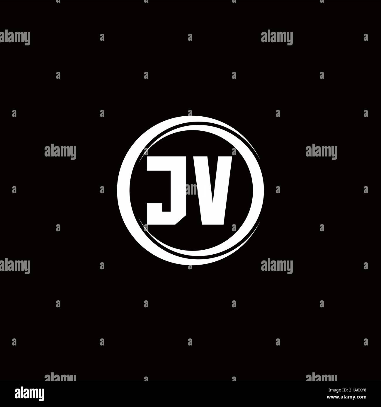 JV logo initial letter monogram with circle slice rounded design template isolated in black background Stock Vector