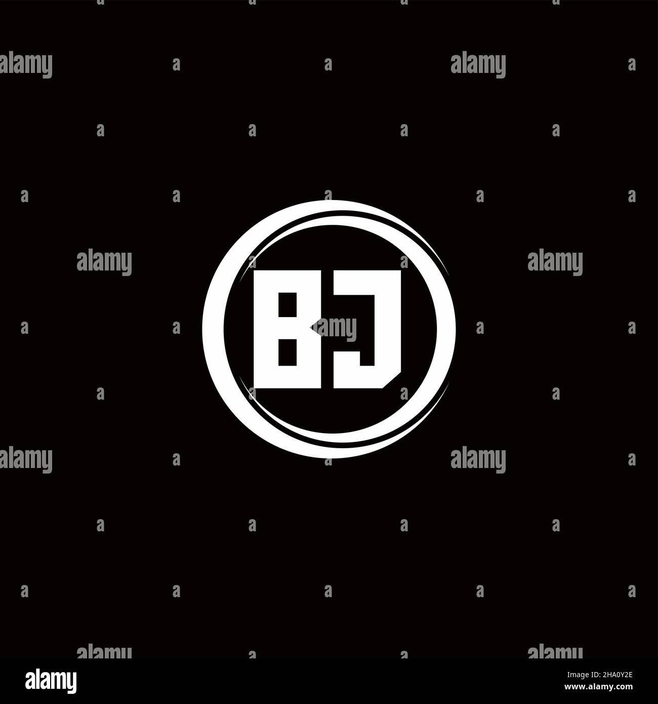 BJ logo initial letter monogram with circle slice rounded design template isolated in black background Stock Vector