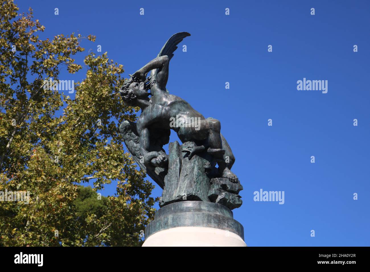 Fallen Angel statue in Retiro Park, Madrid, Spain Stock Photo Alamy