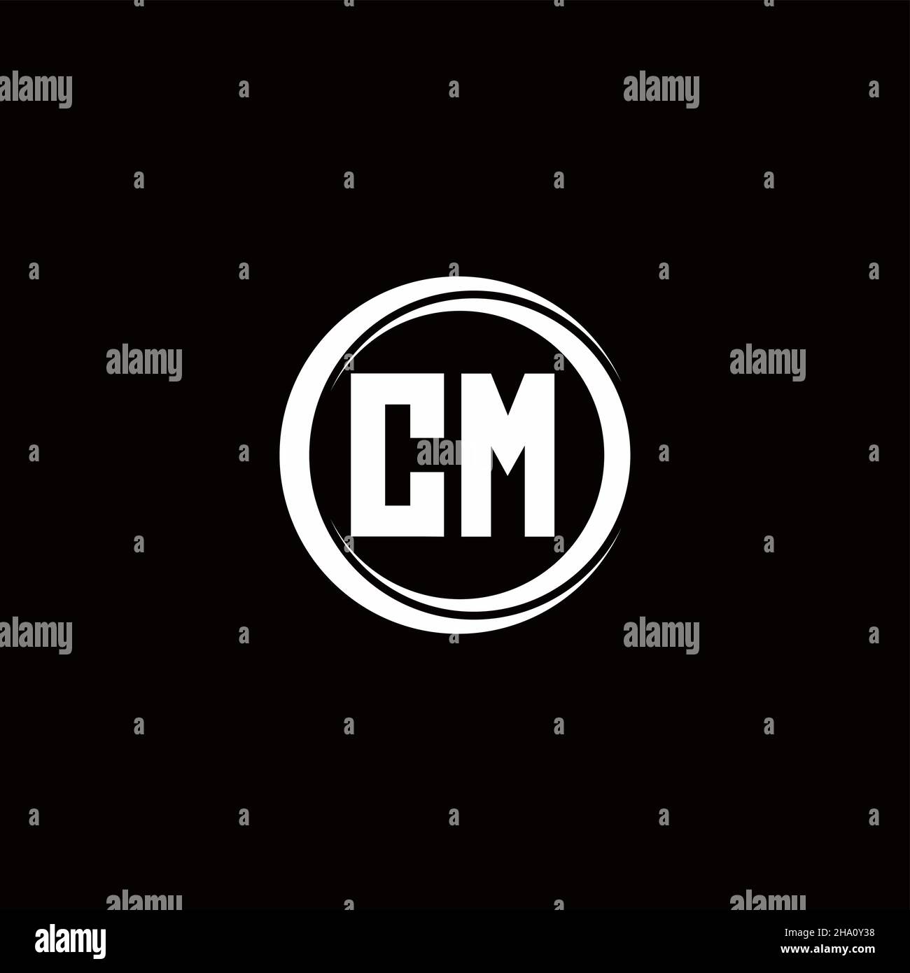 CM logo initial letter monogram with circle slice rounded design template isolated in black background Stock Vector
