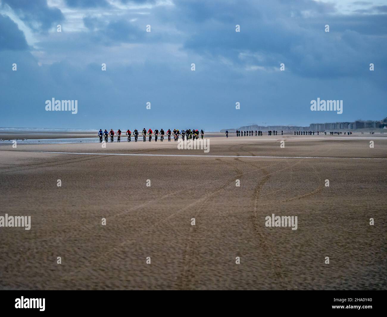 Bike Race 'Beach Endurance' along the beach of De Panne, Belgium, and Bray-Dunes, France Stock Photo