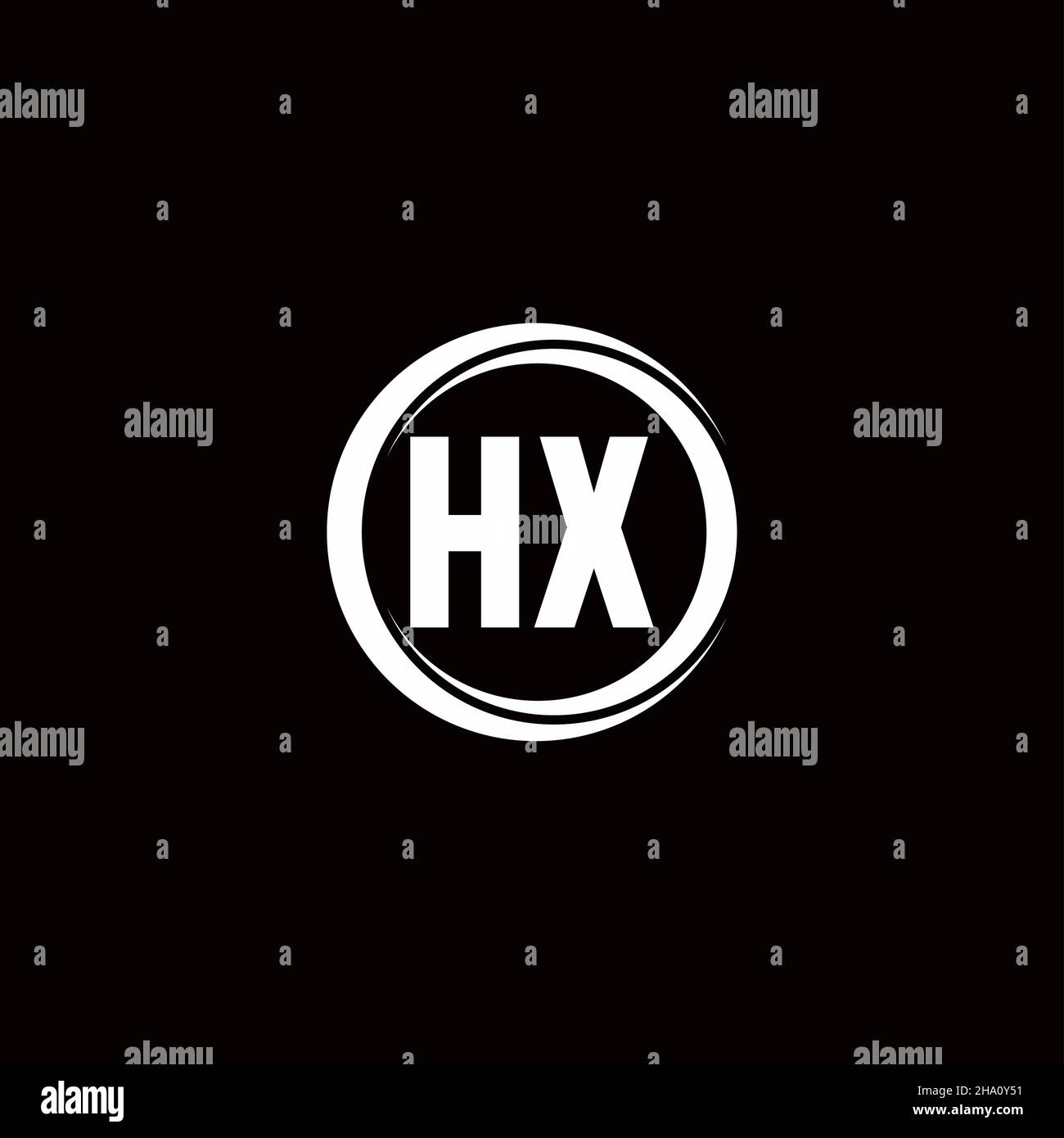 HX logo initial letter monogram with circle slice rounded design template isolated in black background Stock Vector