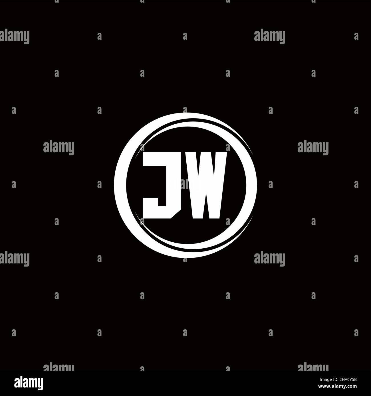 JW logo initial letter monogram with circle slice rounded design template isolated in black background Stock Vector