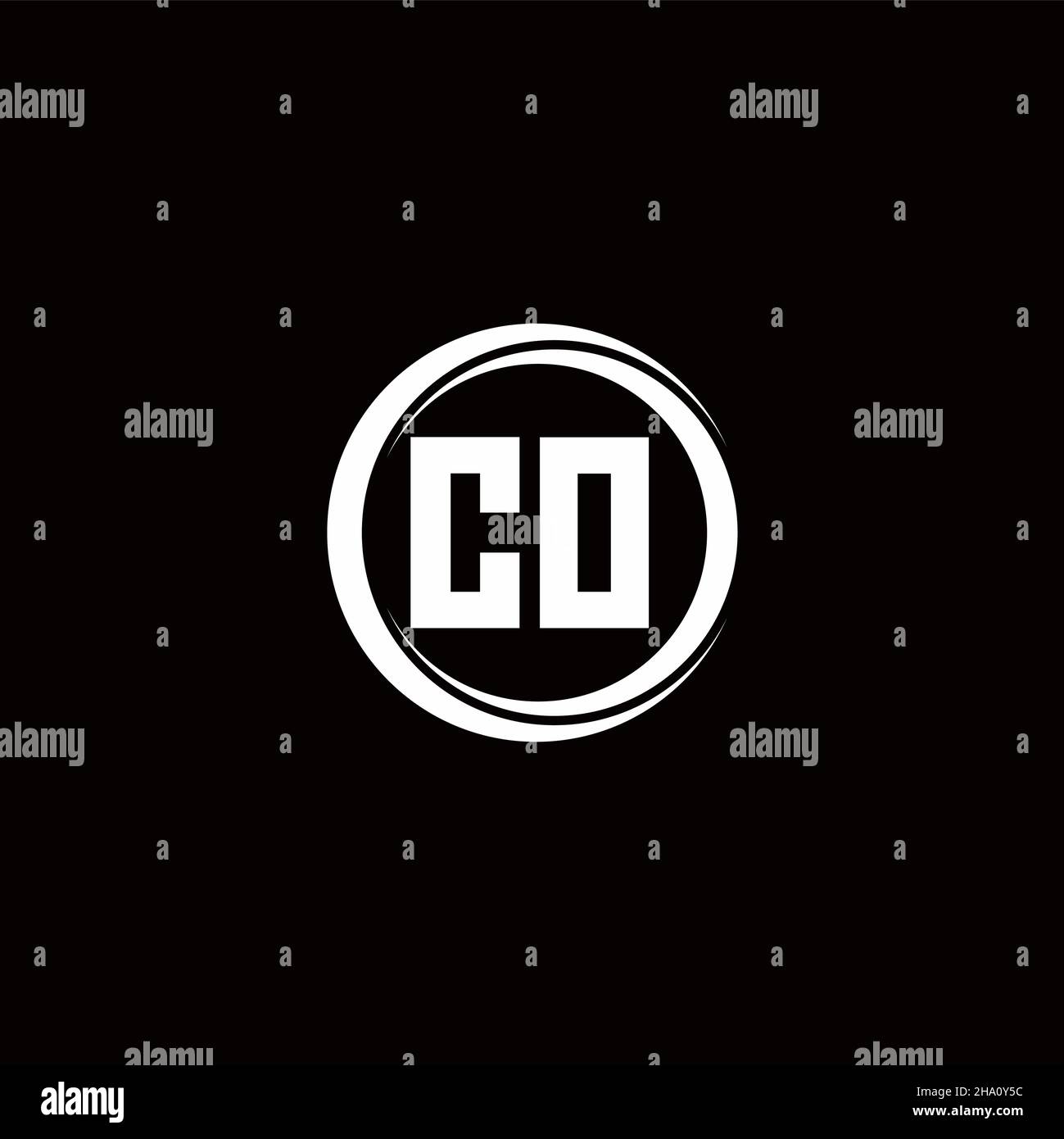CO logo initial letter monogram with circle slice rounded design template isolated in black background Stock Vector