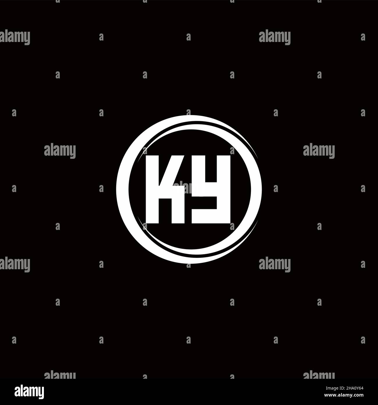 KY logo initial letter monogram with circle slice rounded design template isolated in black background Stock Vector