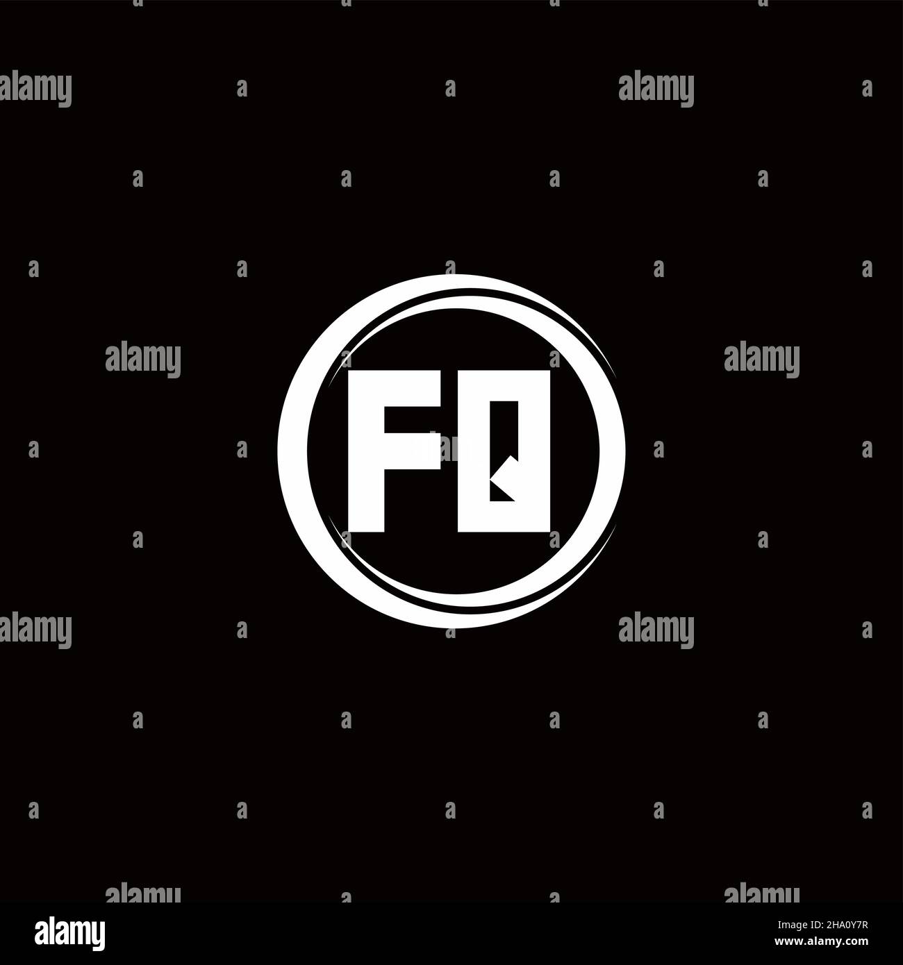 FQ logo initial letter monogram with circle slice rounded design template isolated in black background Stock Vector