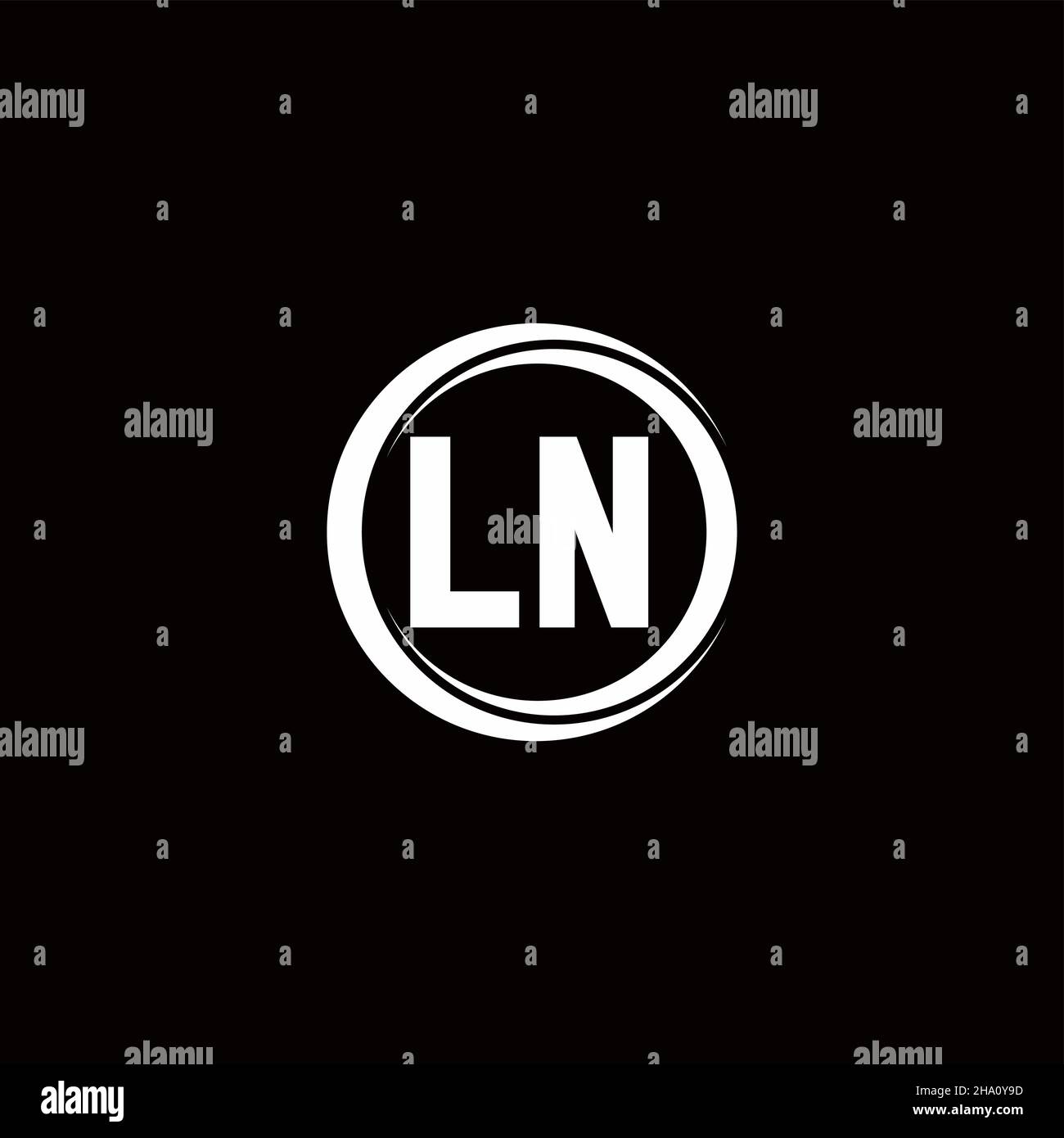 LN logo initial letter monogram with circle slice rounded design template isolated in black background Stock Vector