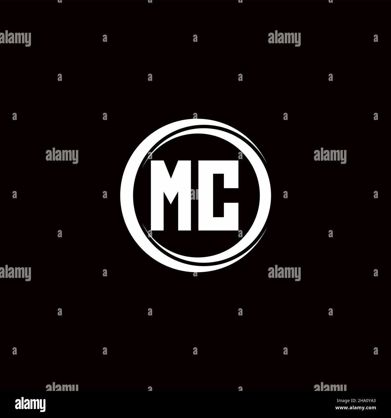 MC logo initial letter monogram with circle slice rounded design template isolated in black background Stock Vector