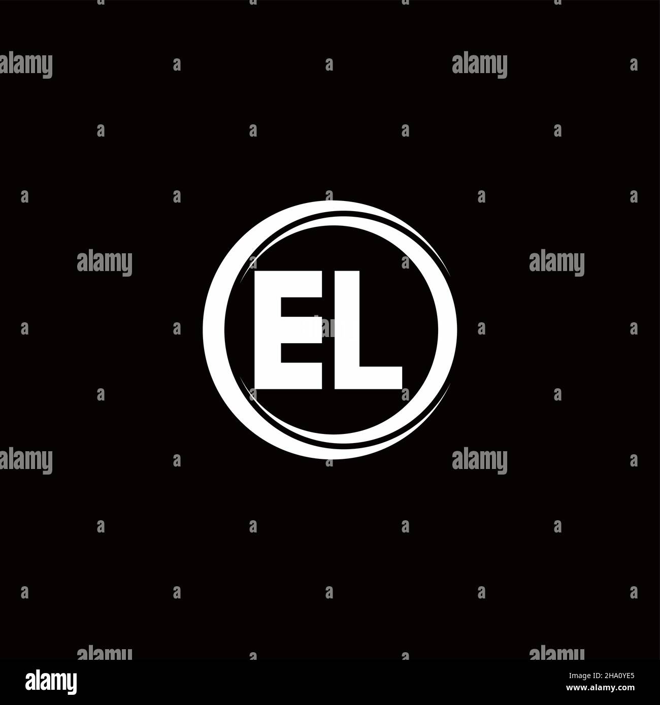 EL logo initial letter monogram with circle slice rounded design template isolated in black background Stock Vector
