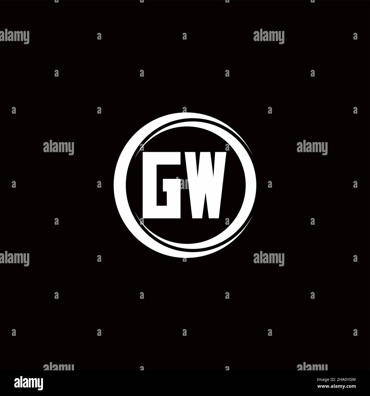 GW logo initial letter monogram with circle slice rounded design template isolated in black background Stock Vector