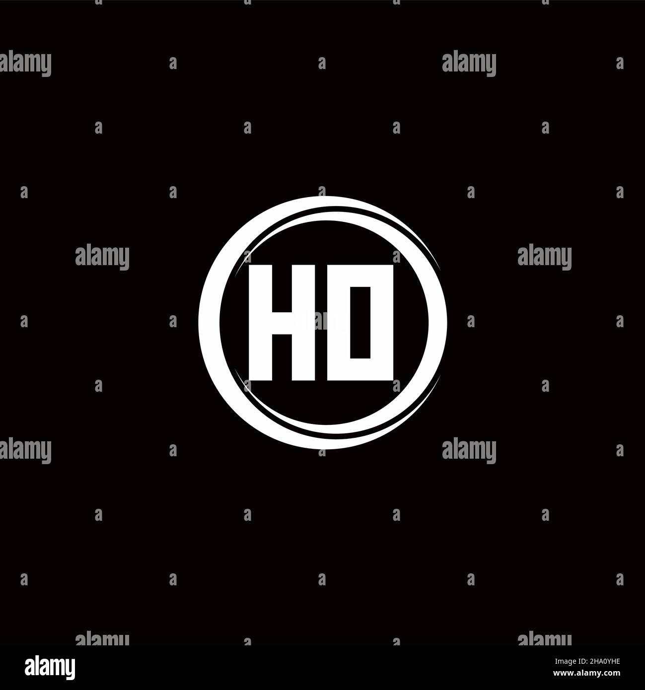 HO logo initial letter monogram with circle slice rounded design template isolated in black background Stock Vector