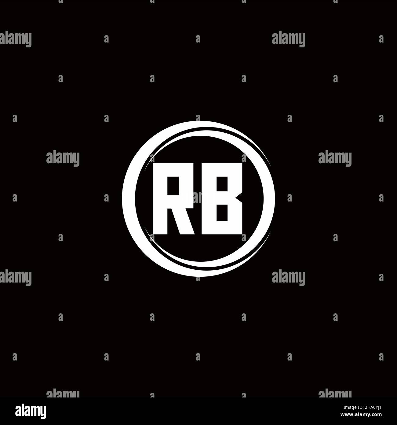RB logo initial letter monogram with circle slice rounded design template isolated in black background Stock Vector
