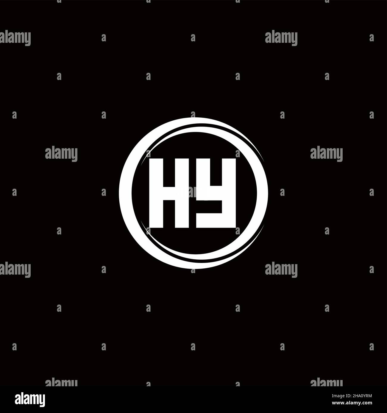 HY logo initial letter monogram with circle slice rounded design template isolated in black background Stock Vector
