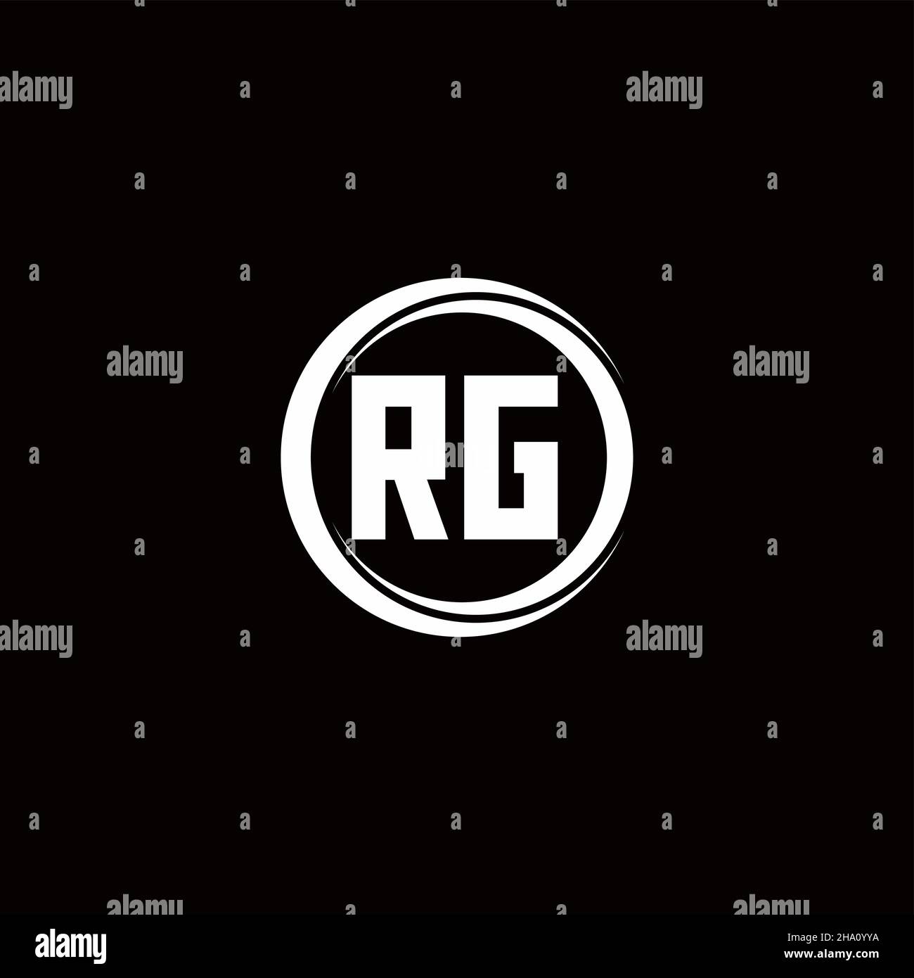 RG logo initial letter monogram with circle slice rounded design template isolated in black background Stock Vector