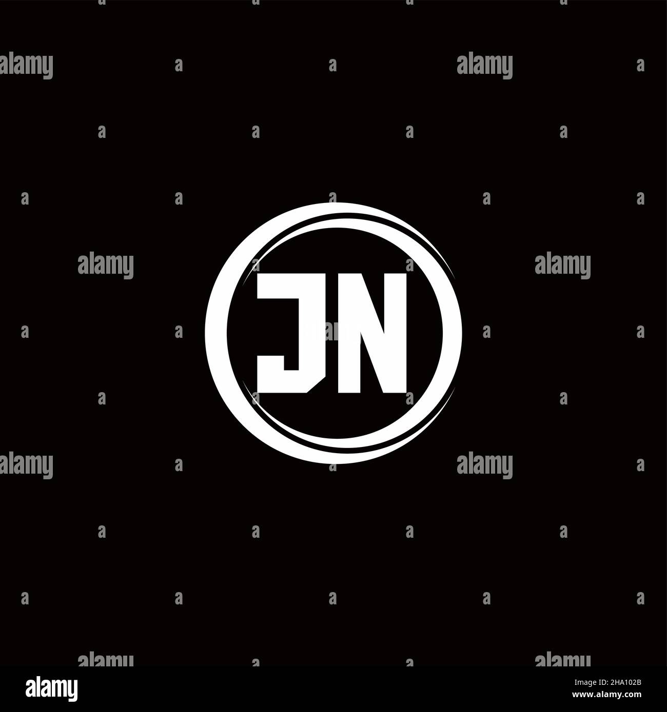 JN logo initial letter monogram with circle slice rounded design template isolated in black background Stock Vector