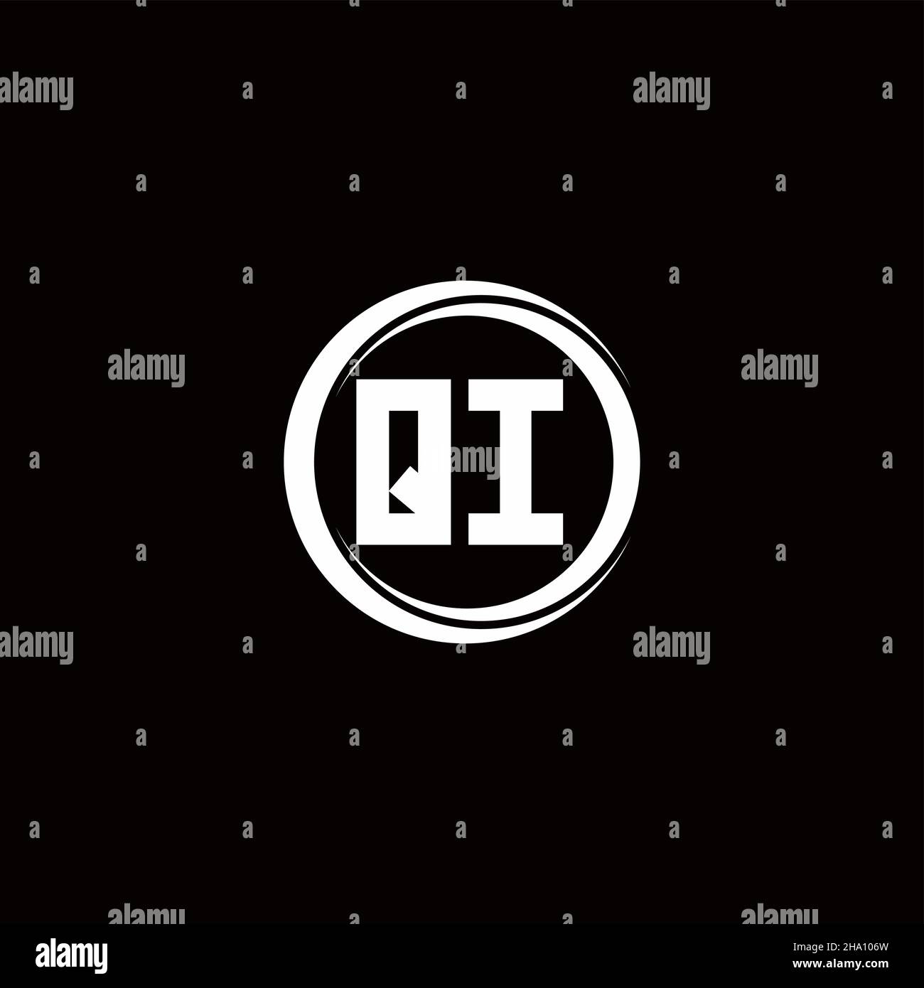 QI logo initial letter monogram with circle slice rounded design template isolated in black background Stock Vector
