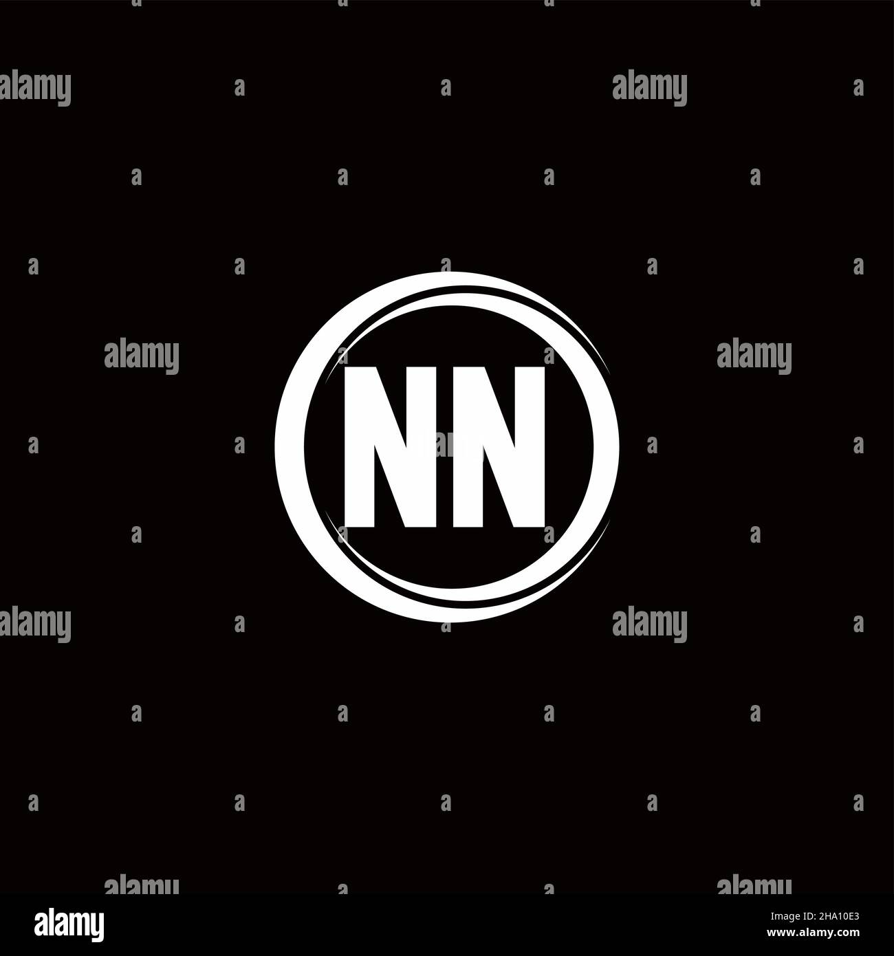 NN logo initial letter monogram with circle slice rounded design template isolated in black background Stock Vector