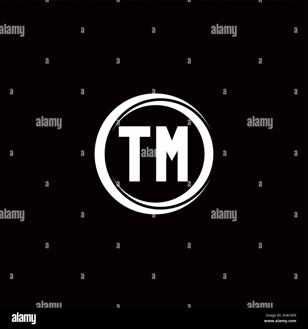 TM logo initial letter monogram with circle slice rounded design template isolated in black background Stock Vector