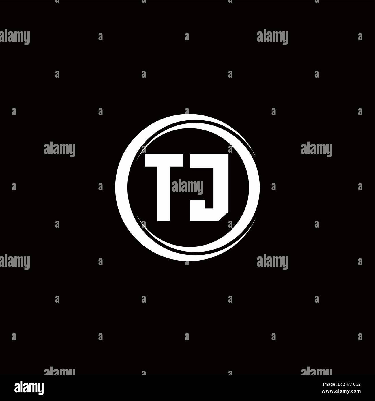 TJ logo initial letter monogram with circle slice rounded design template isolated in black background Stock Vector
