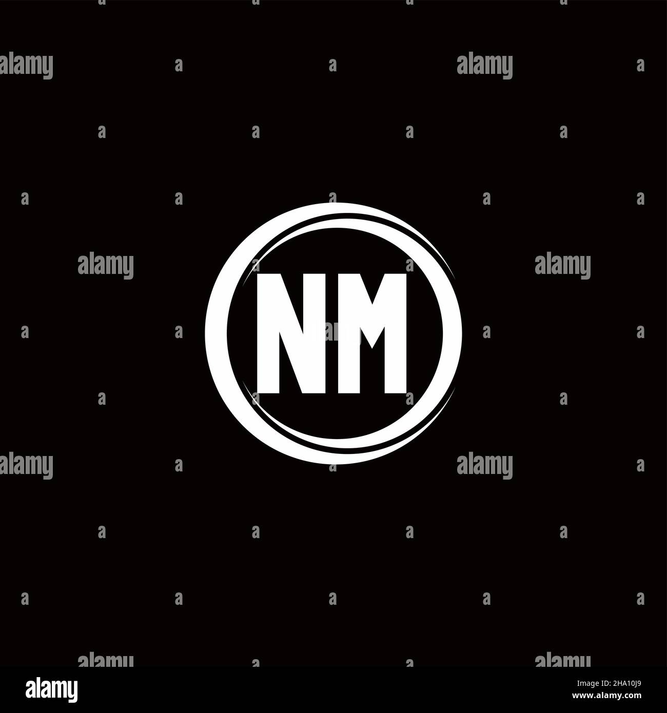 NM logo initial letter monogram with circle slice rounded design template isolated in black background Stock Vector