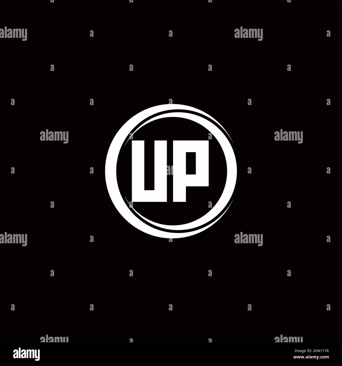 UP logo initial letter monogram with circle slice rounded design template isolated in black background Stock Vector