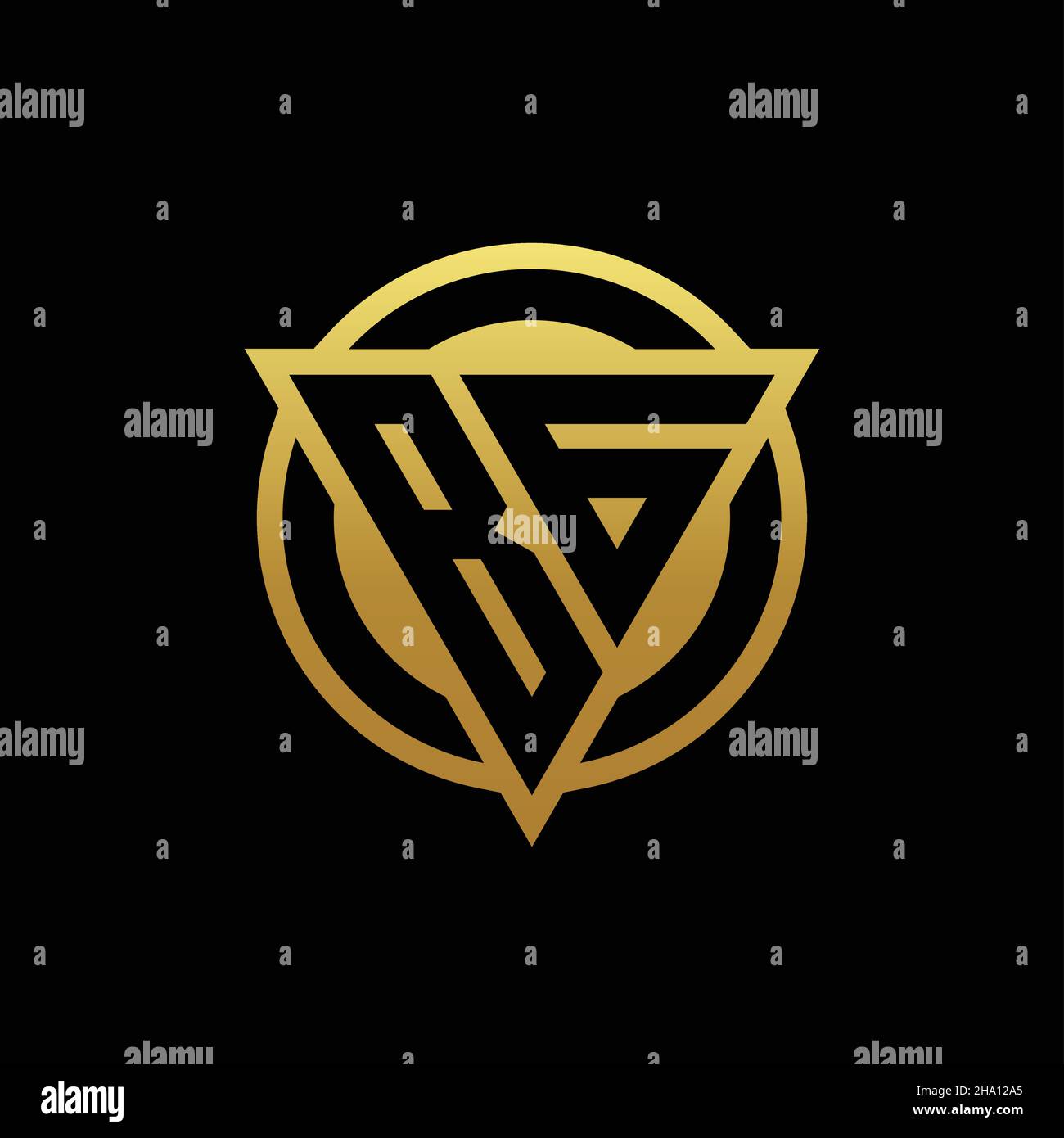 BG logo monogram with triangle shape and circle rounded style isolated on gold colors and black background design template Stock Vector