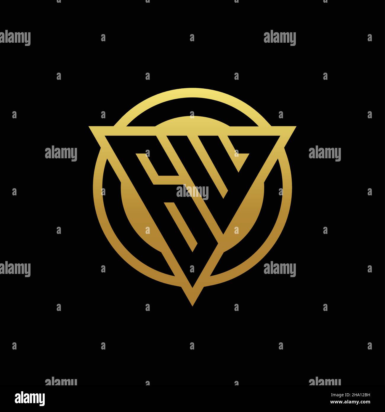 GW logo monogram with triangle shape and circle rounded style isolated on gold colors and black background design template Stock Vector