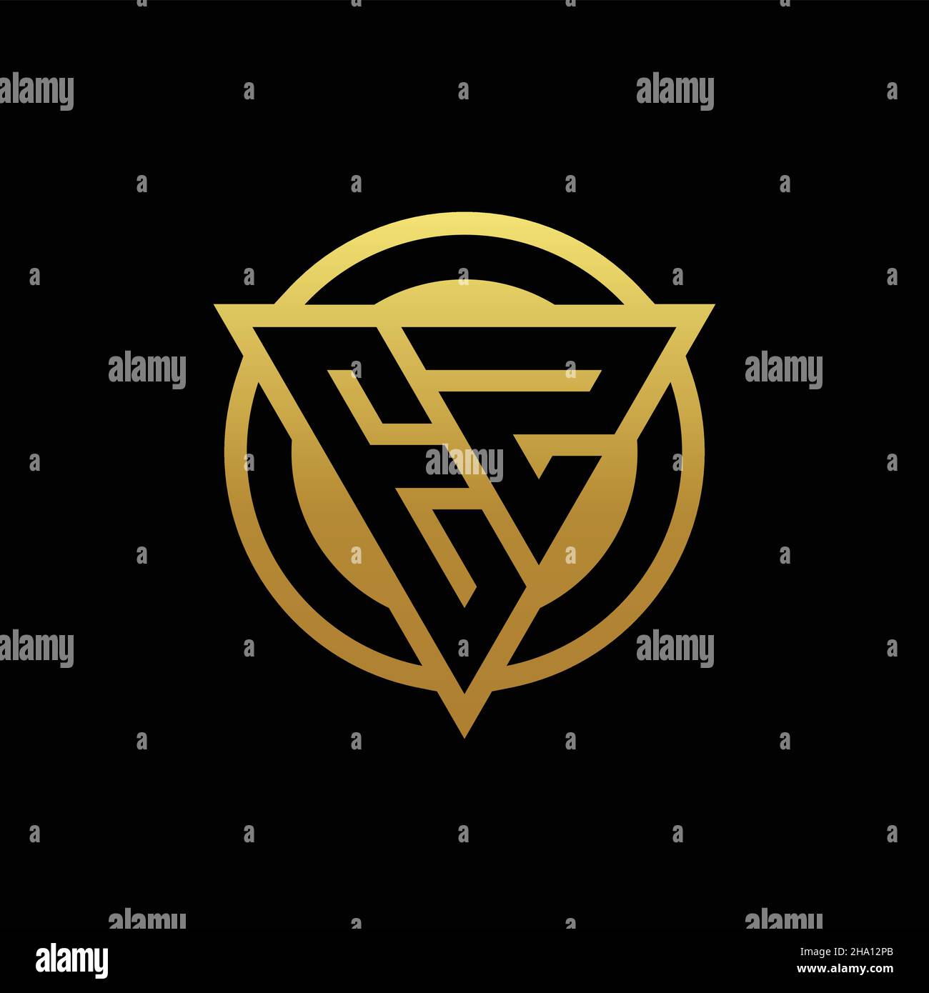 EZ logo monogram with triangle shape and circle rounded style isolated on gold colors and black background design template Stock Vector