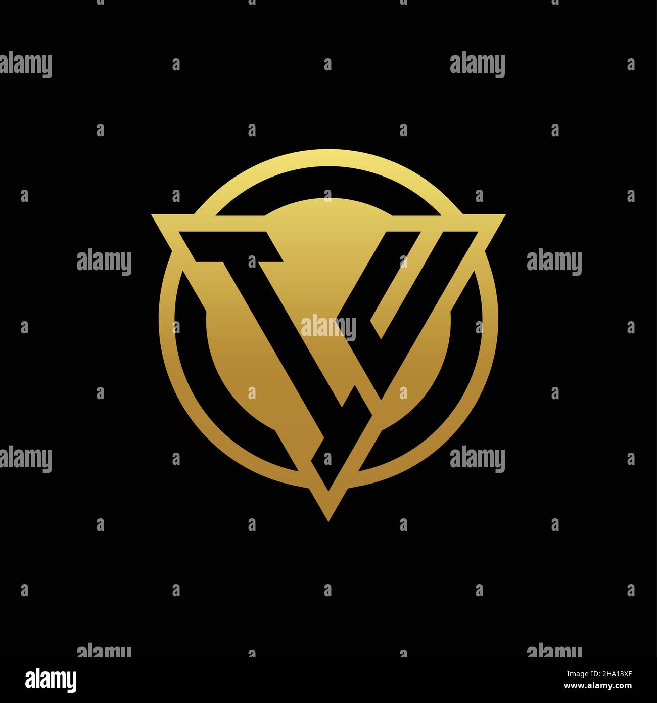 IU logo monogram with triangle shape and circle rounded style isolated on gold colors and black background design template Stock Vector