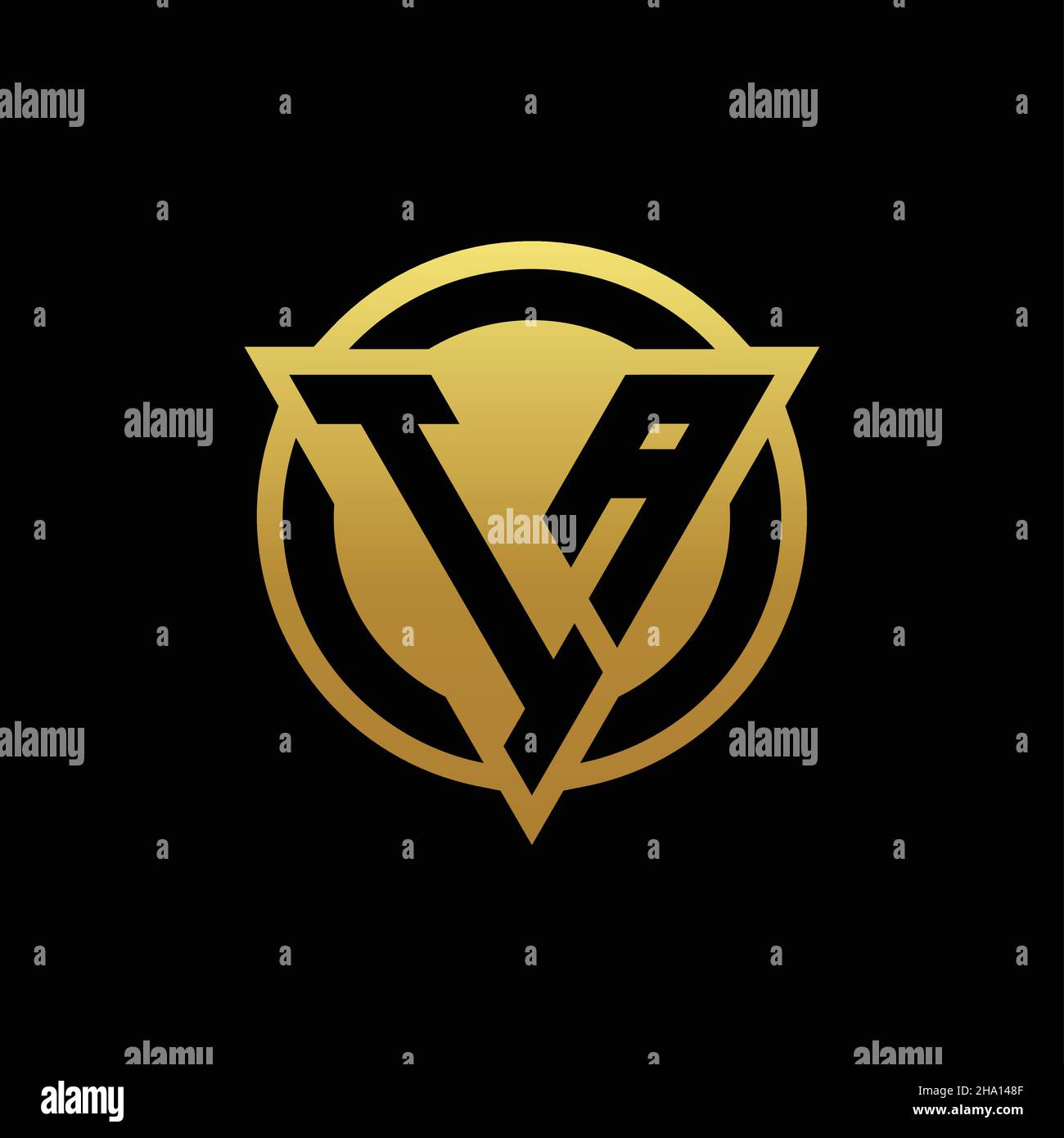 IA logo monogram with triangle shape and circle rounded style isolated on gold colors and black background design template Stock Vector
