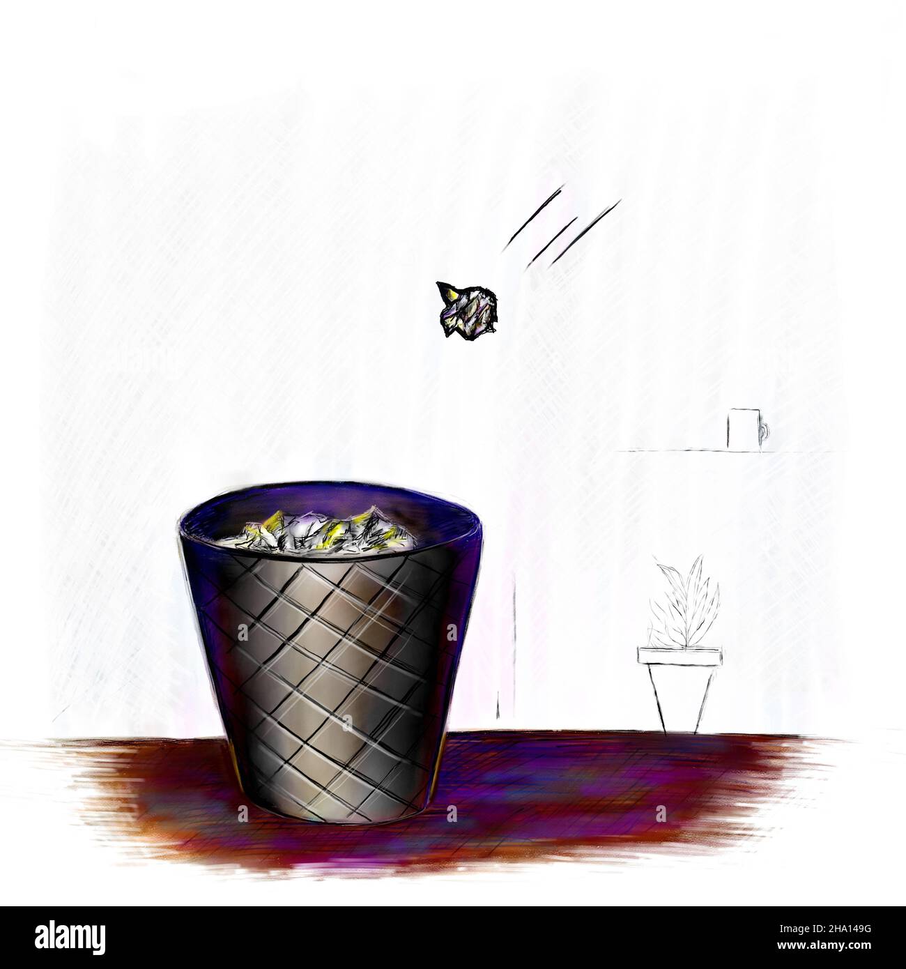 illustration of trash can with thrown paper ball Stock Photo Alamy