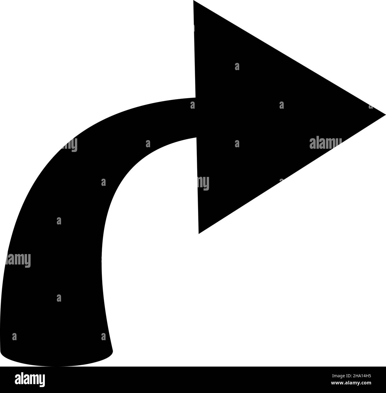 Vector illustration of a black curved arrow pointing to the right Stock Vector