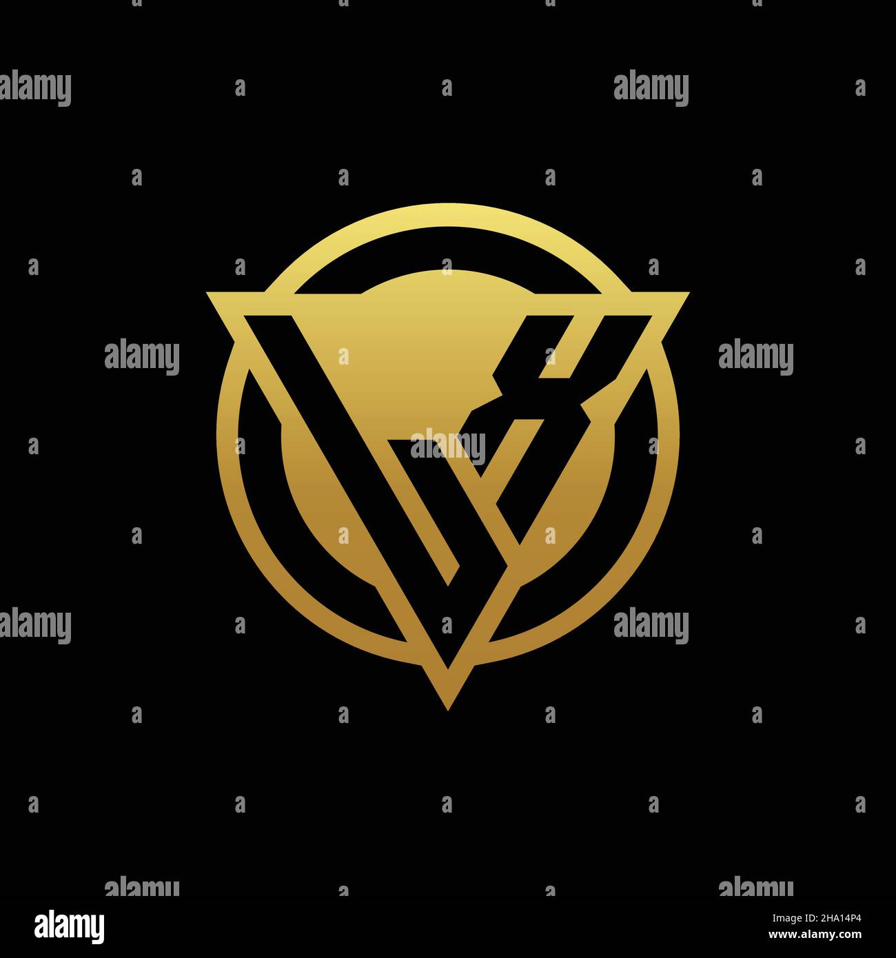 LX logo monogram with triangle shape and circle rounded style isolated on gold colors and black background design template Stock Vector