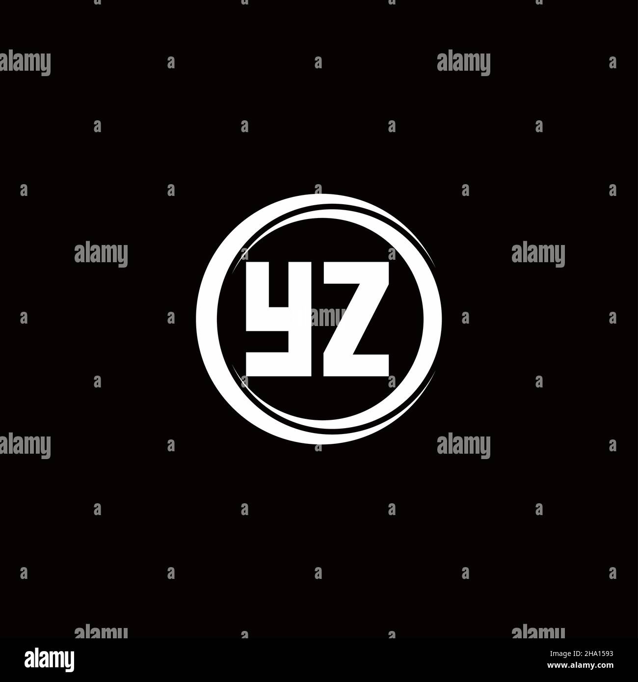 YZ logo initial letter monogram with circle slice rounded design template isolated in black background Stock Vector