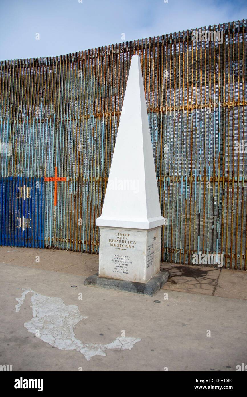 A section of The Wall that separates the United States from Mexico. The view/angle is from the Mexican side of The Wall. Stock Photo