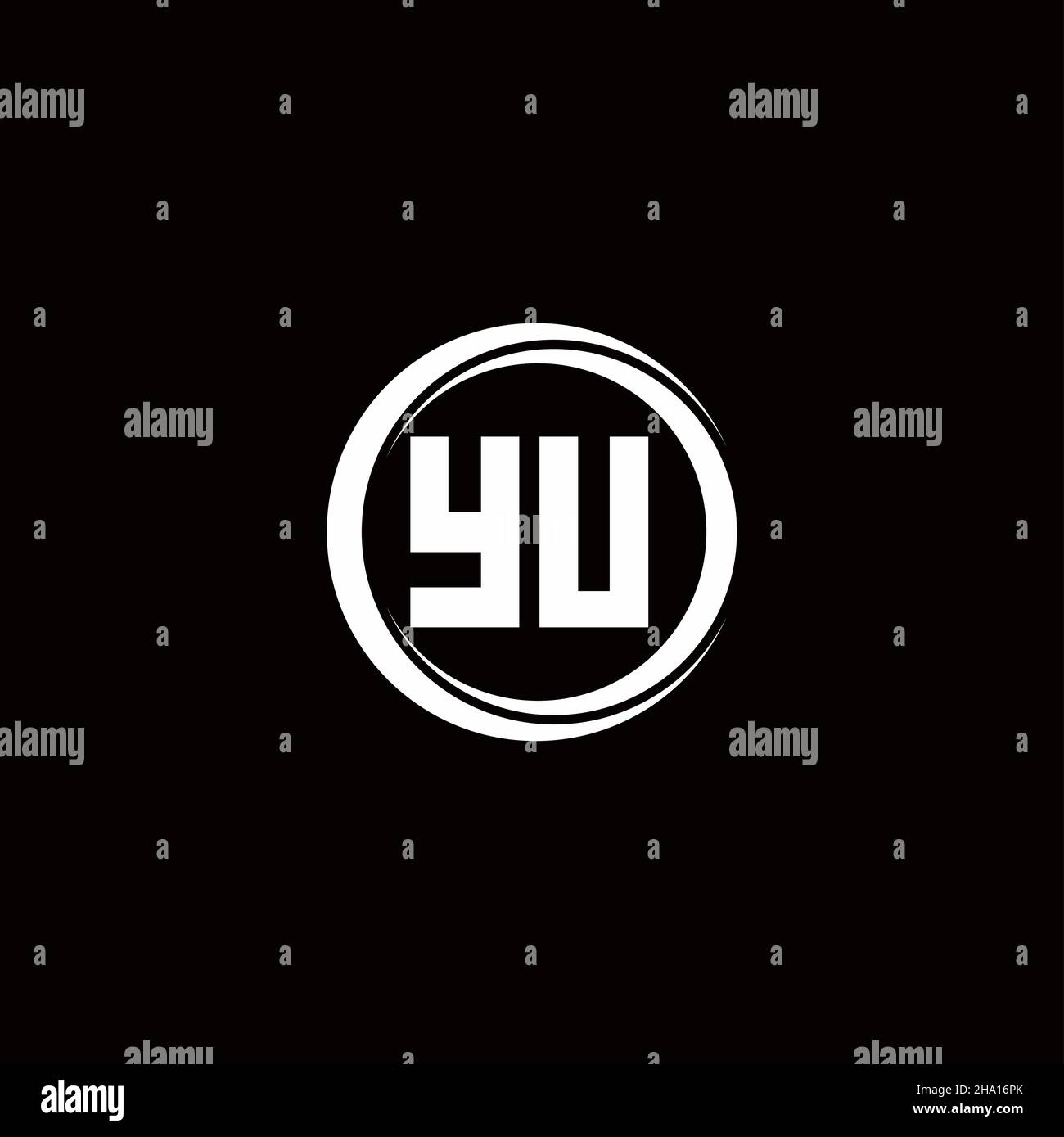 YU logo initial letter monogram with circle slice rounded design template isolated in black background Stock Vector
