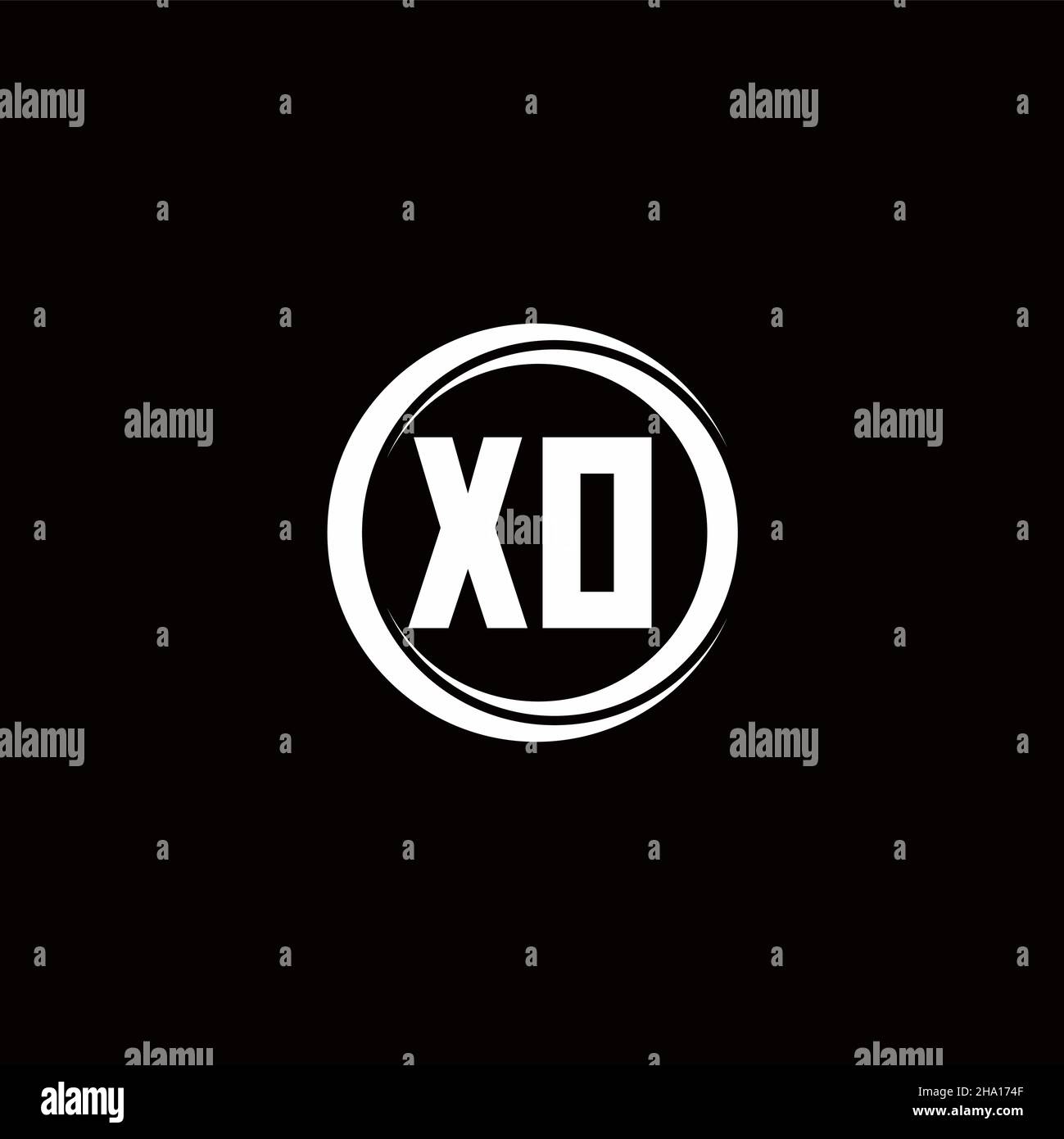 XO logo initial letter monogram with circle slice rounded design template isolated in black background Stock Vector