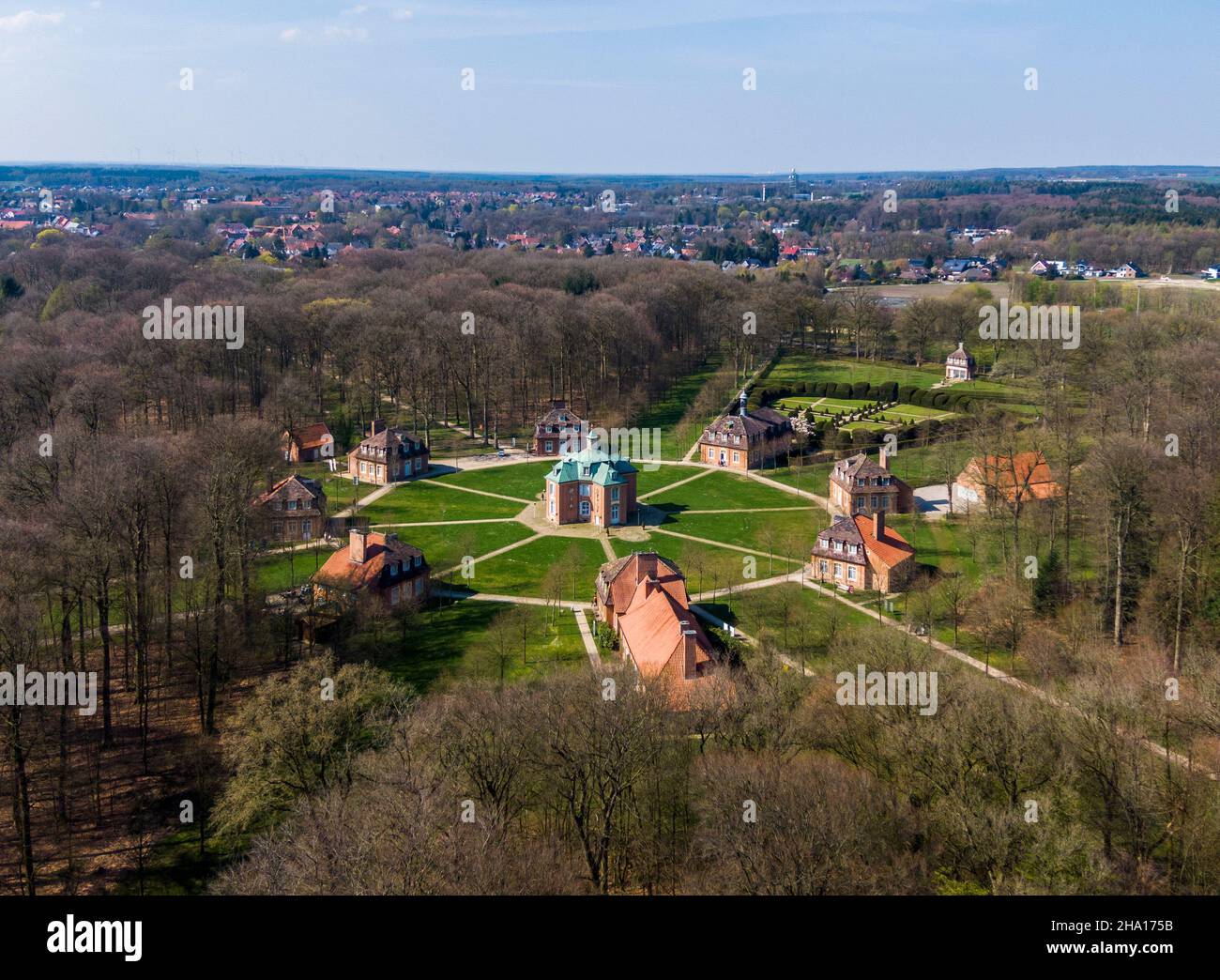Aerial view of Clemenswerth Palace the hunting complex in Emsland district in Germany Stock Photo