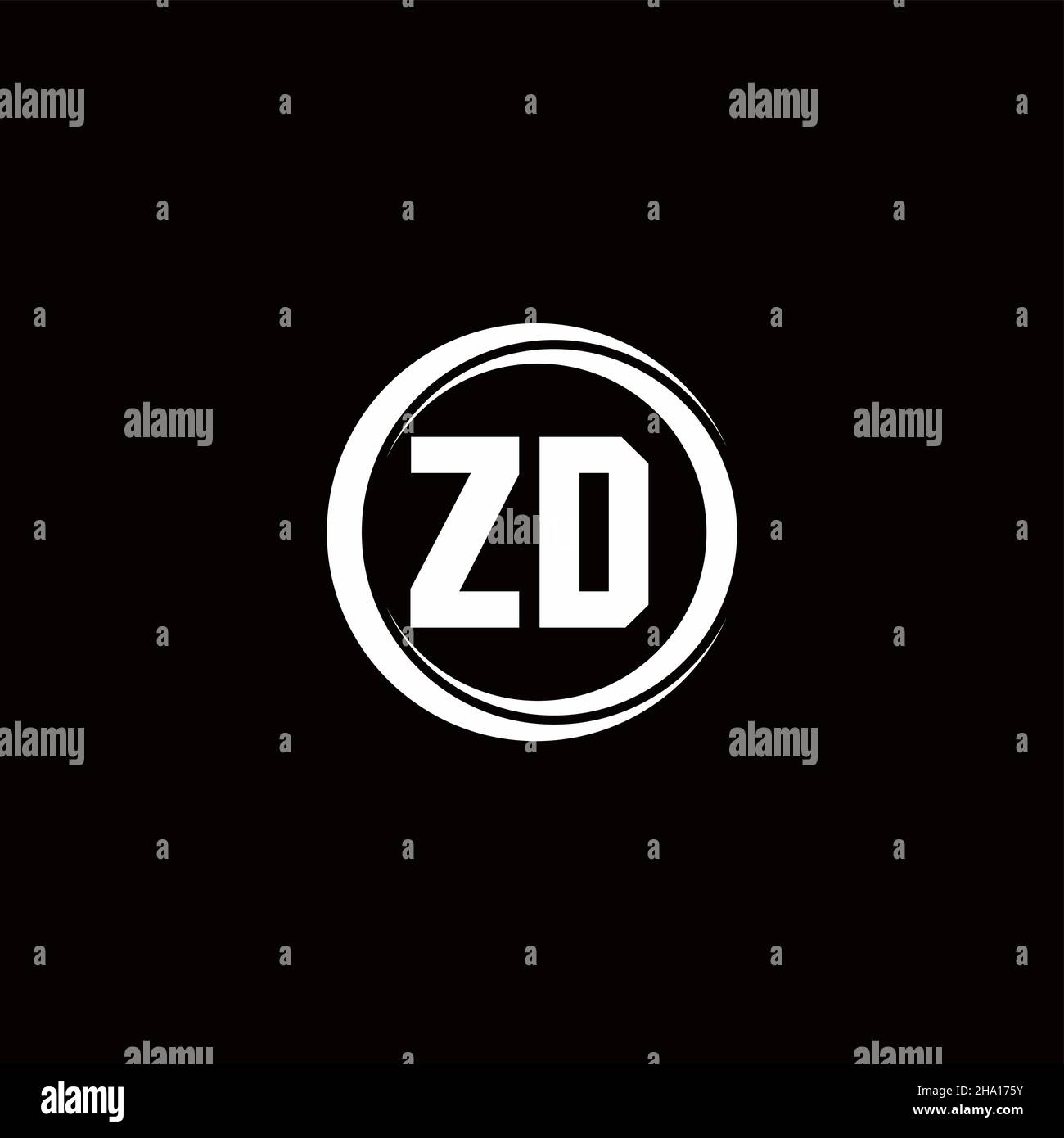 ZD logo initial letter monogram with circle slice rounded design template isolated in black background Stock Vector