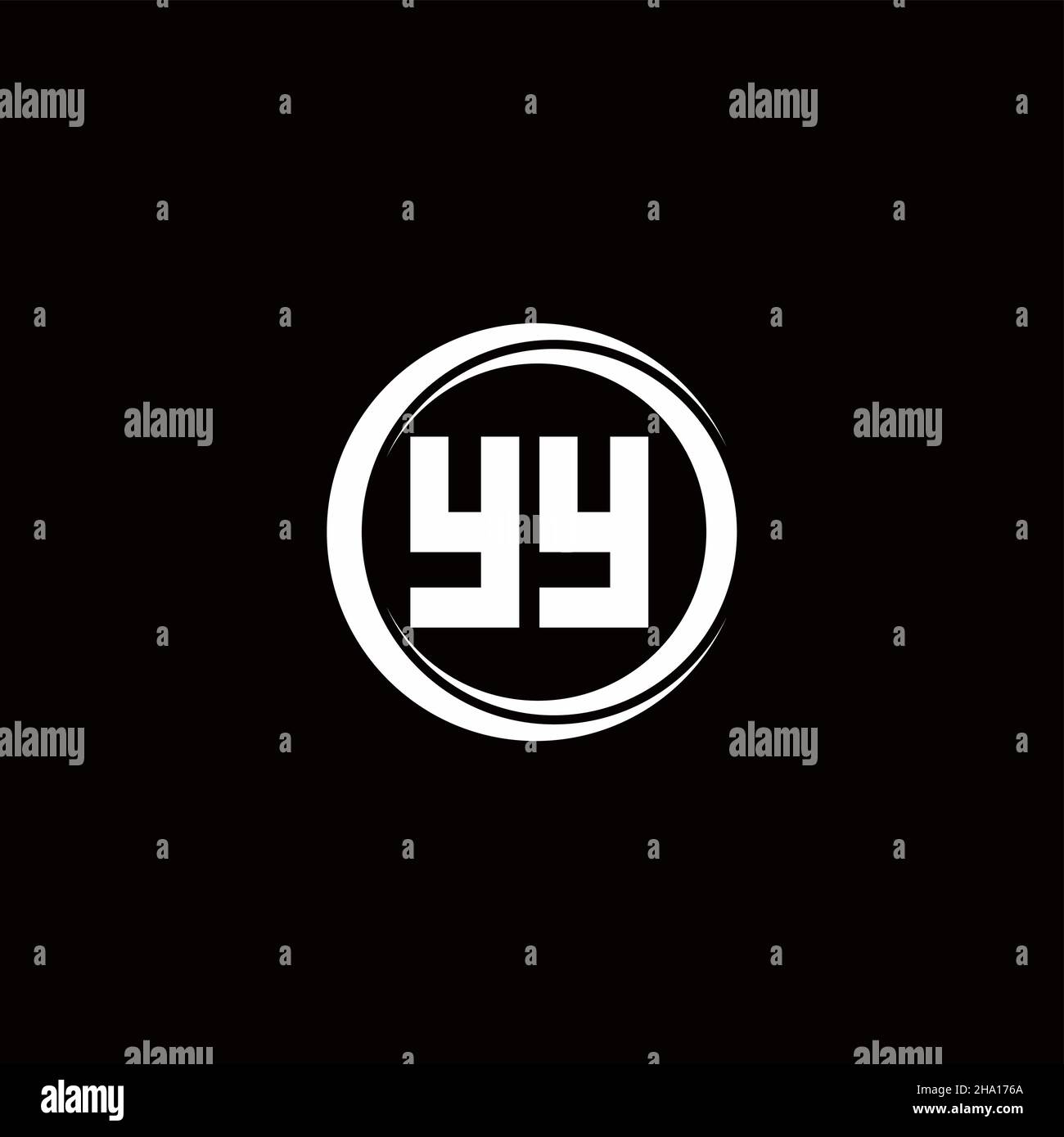 YY logo initial letter monogram with circle slice rounded design template isolated in black background Stock Vector