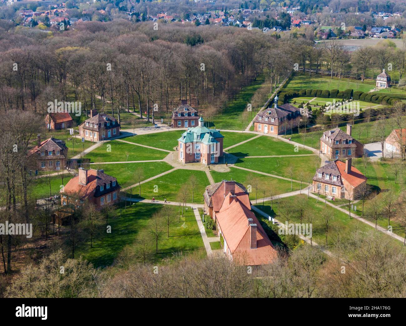 Aerial view of Clemenswerth Palace the hunting complex in Emsland district in Germany Stock Photo