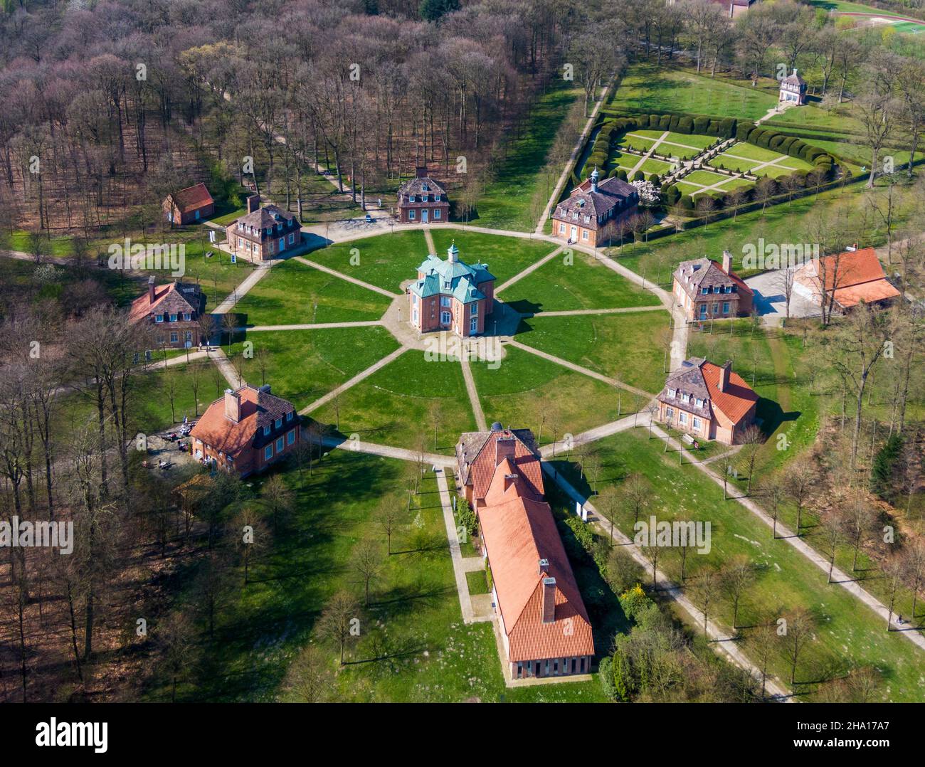 Aerial view of Clemenswerth Palace the hunting complex in Emsland district in Germany Stock Photo