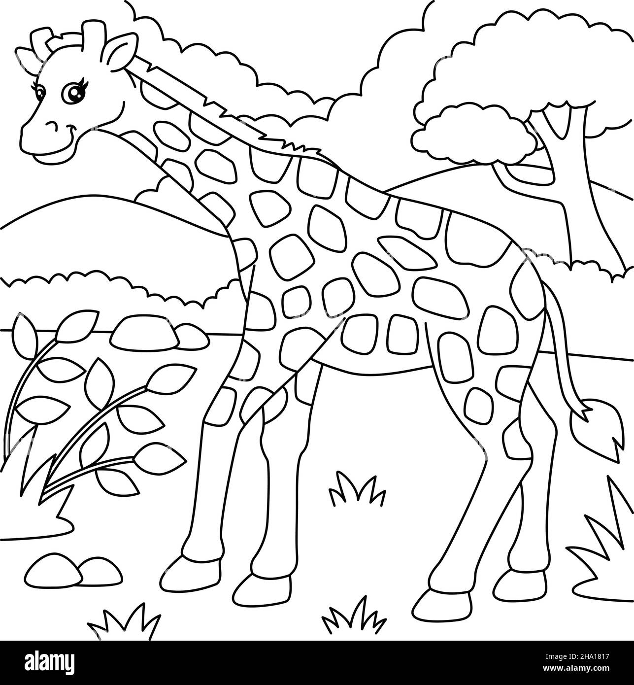 Giraffe Coloring Page for Kids Stock Vector