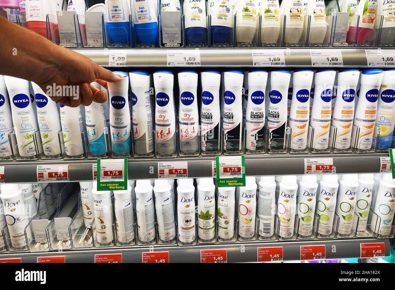 Deodorants in a supermarket Stock Photo