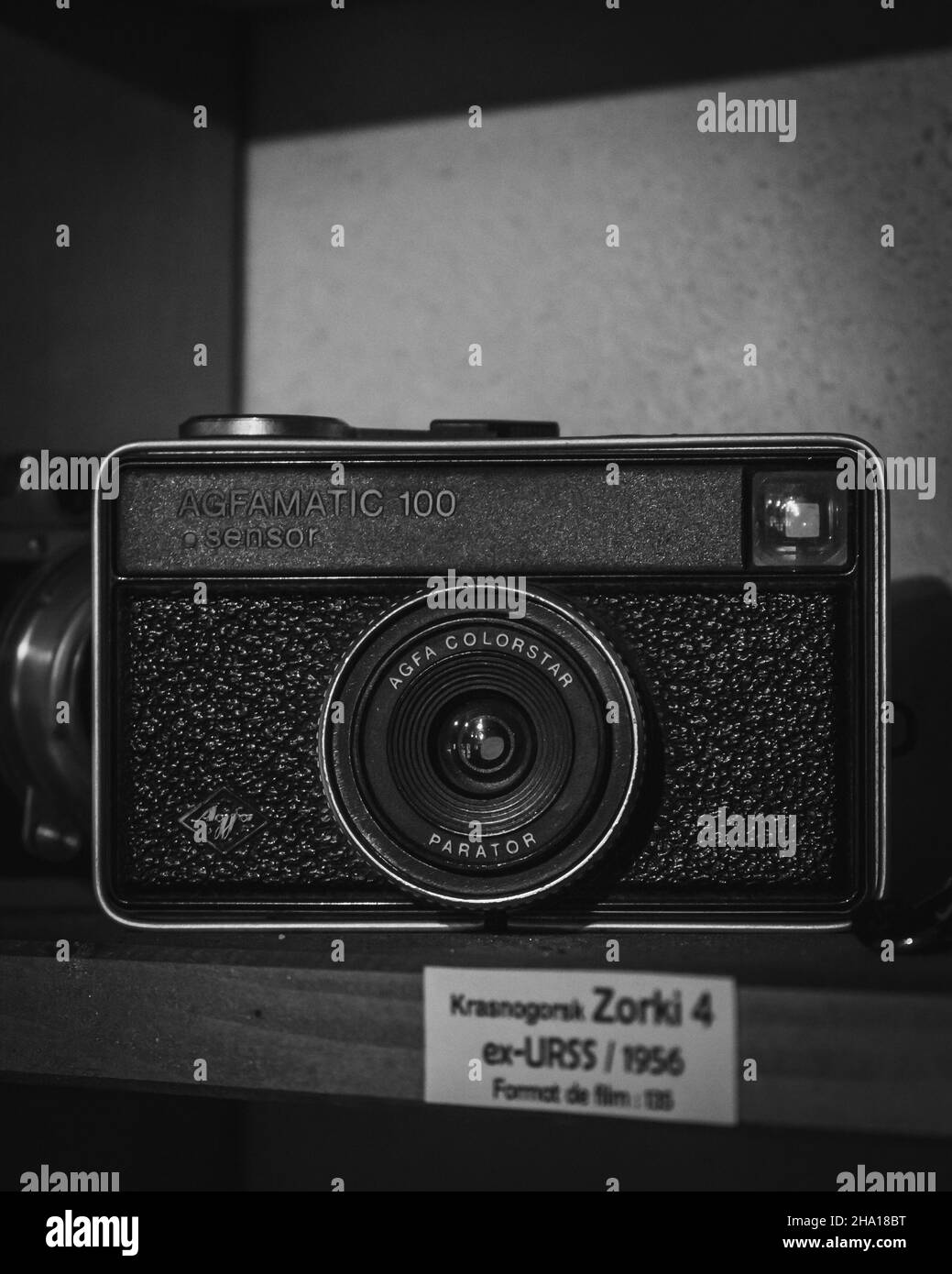 BUCHAREST, ROMANIA - Aug 25, 2021: A closeup of an old film camera Zarki 4 Stock Photo