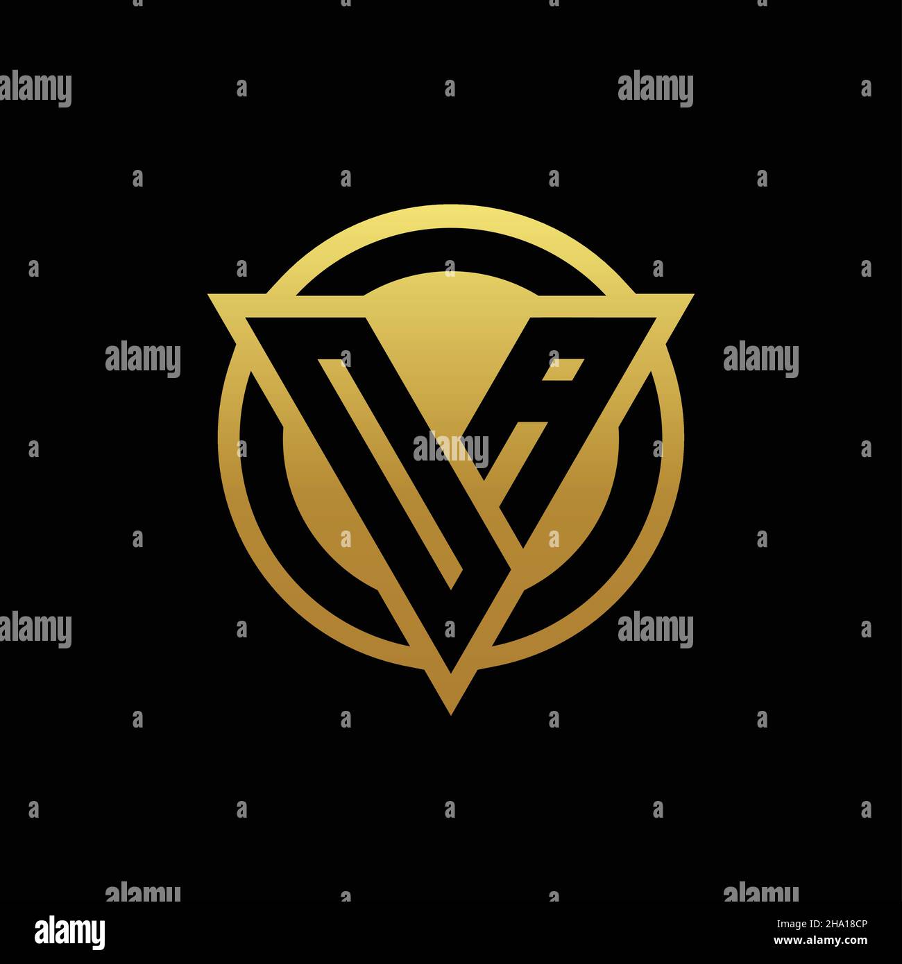 OA logo monogram with triangle shape and circle rounded style isolated on gold colors and black background design template Stock Vector
