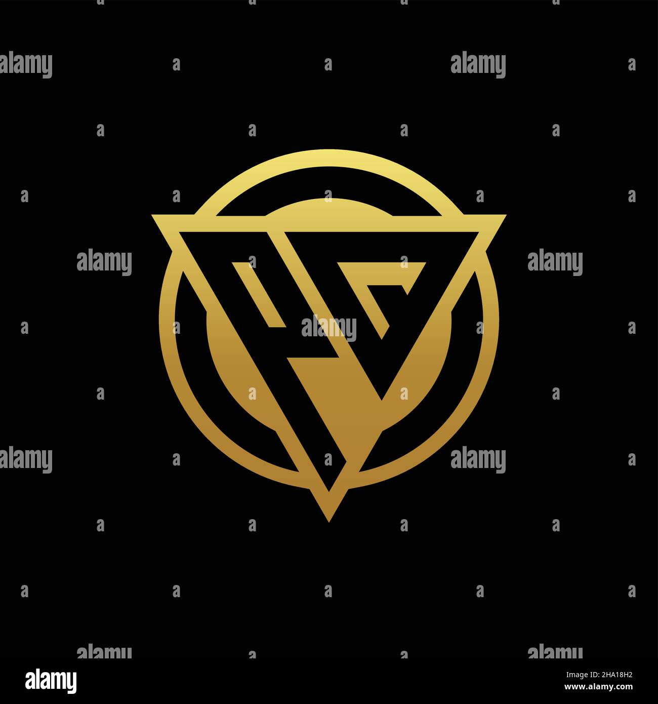 PQ logo monogram with triangle shape and circle rounded style isolated on gold colors and black background design template Stock Vector